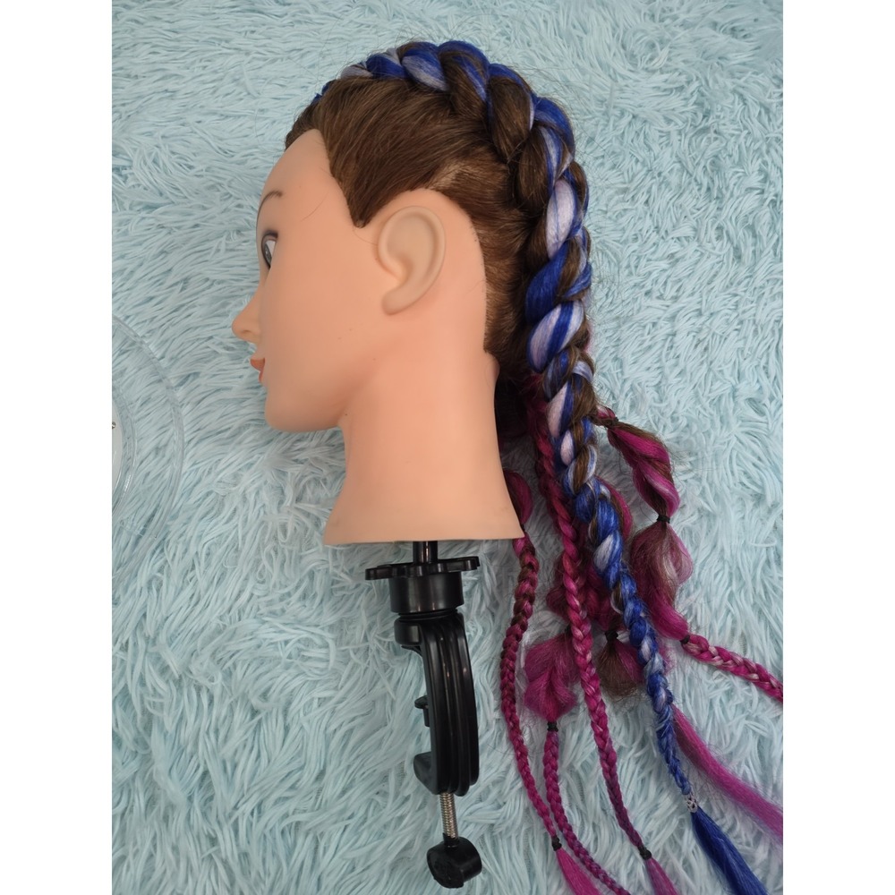 Cosmetology Mannequin Head Colorful Hair Braiding Practice Doll W/ Clamp - Picture 4 of 9